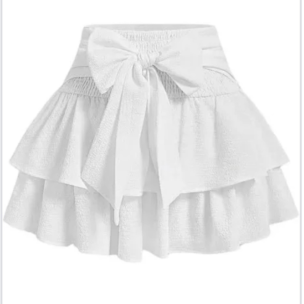 White Layered Skirt with Bow